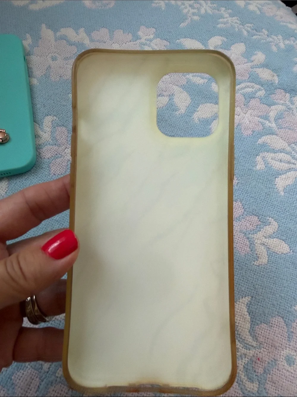 Set of 2 Turquoise / Iridescent Marble Phone Case Duo with Jeweled Ring Grips